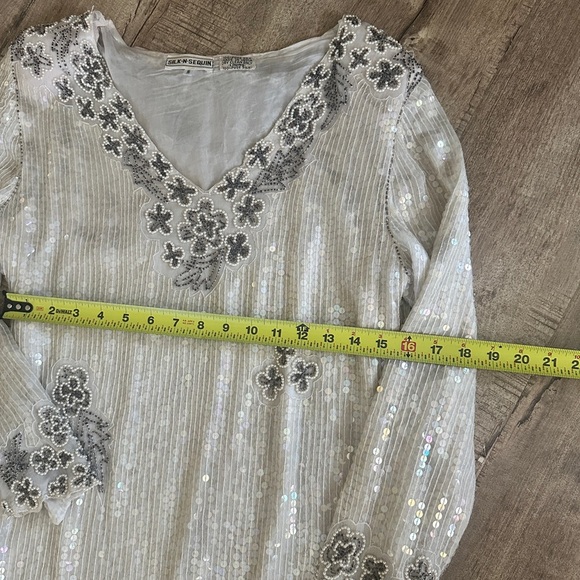 Vintage silk N sequin beaded dress.100% silk EUC Elegant Cream FloralEmbellished - Picture 7 of 8